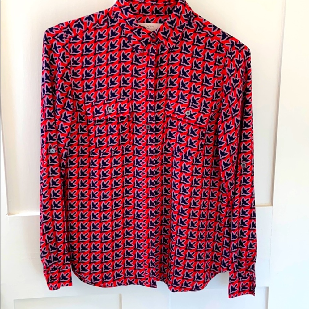 Loft red and black polyester camp shirt in size XS